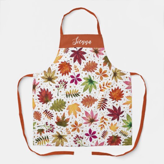 秋紅葉収穫感謝祭の名前 エプロン (正面)