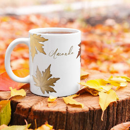 秋紅葉紅葉シンプル緑 コーヒーマグカップ