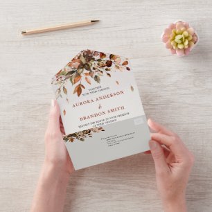 秋紅葉素朴カントリーボ結婚ーホズ オールインワン招待状