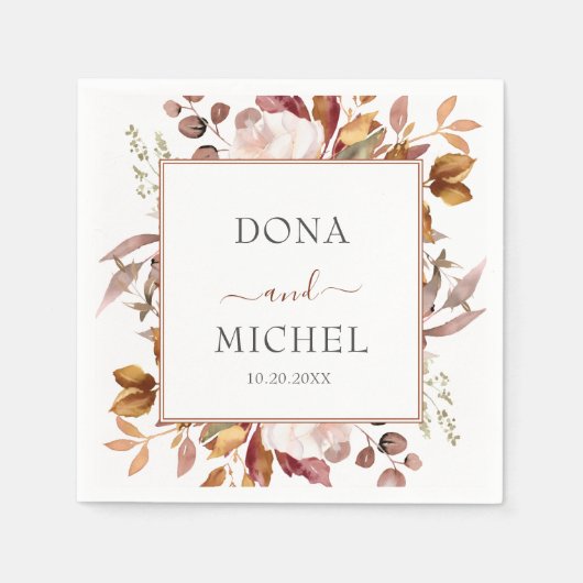 秋紅葉素朴カントリーボ結婚ーホズ スタンダードカクテルナプキン (正面)