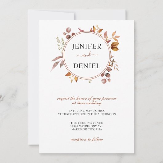 秋紅葉素朴カントリーボ結婚ーホズ 招待状 (正面)