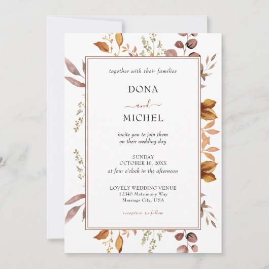 秋紅葉素朴カントリーボ結婚ーホズ 招待状 (正面)