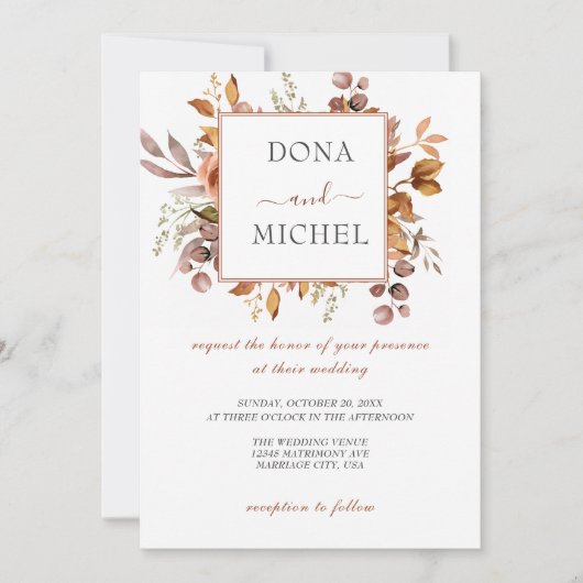 秋紅葉素朴カントリーボ結婚ーホズ 招待状 (正面)