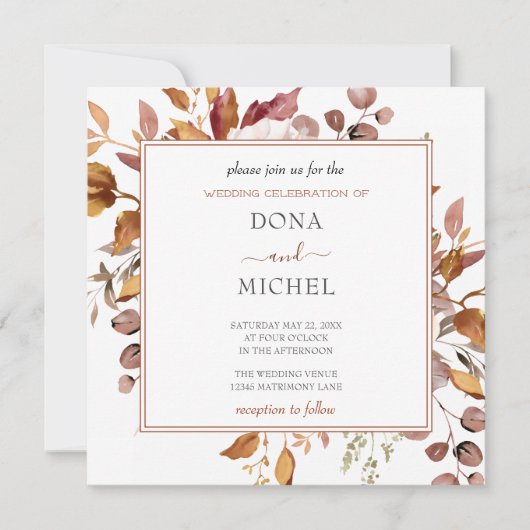 秋紅葉素朴カントリーボ結婚ーホズ 招待状 (正面)