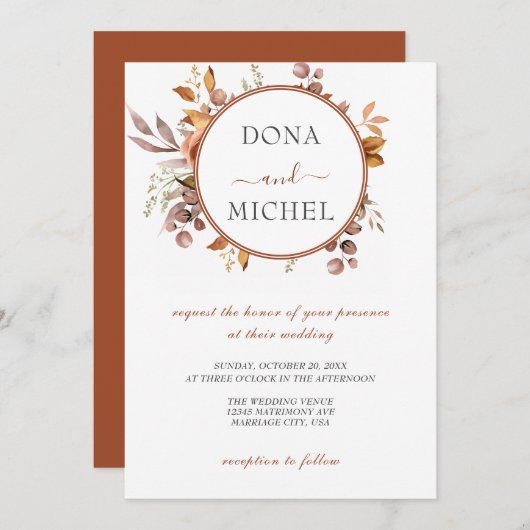 秋紅葉素朴カントリーボ結婚ーホズ 招待状 (正面/裏面)