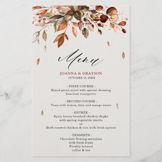 秋紅葉素朴国ウェディングメニュー (正面)