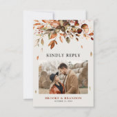 秋紅葉素朴国ウェディングQRコード 出欠カード (正面)