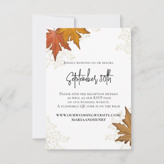 秋紅葉結婚のQRコードRSVP 出欠カード (正面)