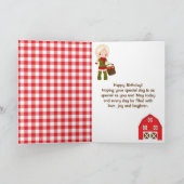 秋納屋周囲の庭ブロンドヘアガールハッピーバースデー カード (内部)