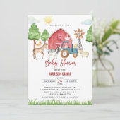 秋納屋周囲の庭農場動物赤ちゃんシャワー招待状 招待状 (スタンド正面)