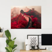 秋素晴らしの中国の壁 – 風光明媚な赤 ポスター (ホームオフィス)