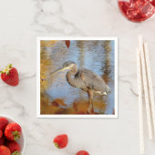 秋素晴らしの葉で囲まれたブルーヘロン スタンダードカクテルナプキン (インサイチュ)