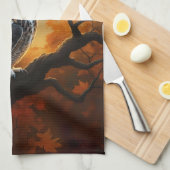 秋素晴らしの角フクロウ キッチンタオル (四つ折り)