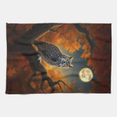 秋素晴らしの角フクロウ キッチンタオル (横)