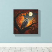 秋素晴らしの角フクロウ キャンバスプリント (インサイチュ (ウッドフロア))