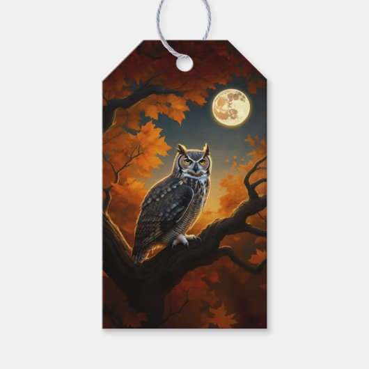 秋素晴らしの角フクロウ ギフトタグ (正面)