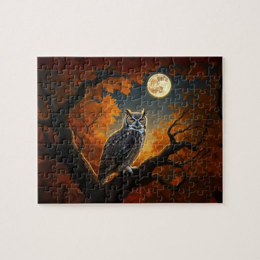 秋素晴らしの角フクロウ ジグソーパズル (横)