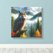 秋素晴らしシーズンウォーター色の角型フクロウ キャンバスプリント (インサイチュ (ウッドフロア))