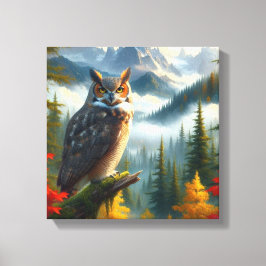 秋素晴らしシーズンウォーター色の角型フクロウ キャンバスプリント