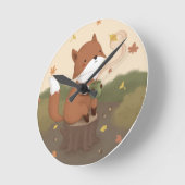 秋素晴らし:キツネ ラウンド壁時計 (傾斜)