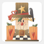 秋素朴かかし（カボチャとカラス） スクエアシール (正面)