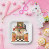 秋素朴かかし(カボチャとカラス) ペーパープレート (パーティー)