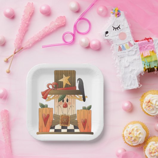 秋素朴かかし(カボチャとカラス) ペーパープレート (パーティー)