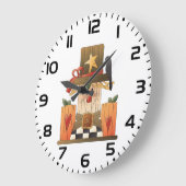 秋素朴かかし（カボチャとカラス） ラージ壁時計 (傾斜)