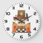 秋素朴かかし（カボチャとカラス） ラージ壁時計 (正面)