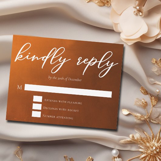 秋素朴に燃えたオレンジの親切な結婚返事 出欠カード