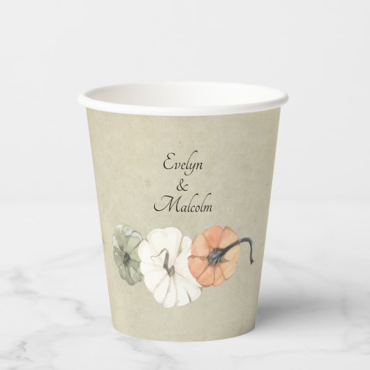 秋素朴のかぼちゃパーソナライズされた結婚の 紙コップ (正面)