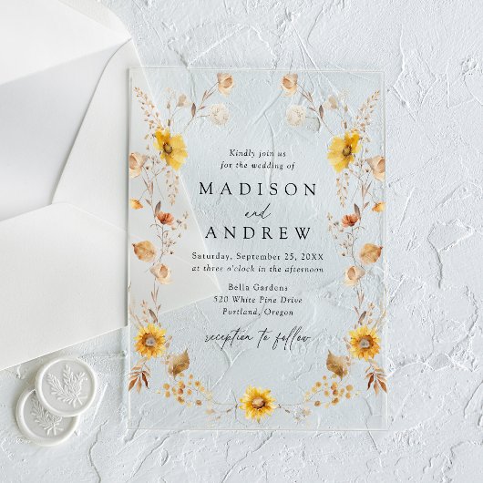 秋素朴のひまわり結婚と野ひま アクリル招待状