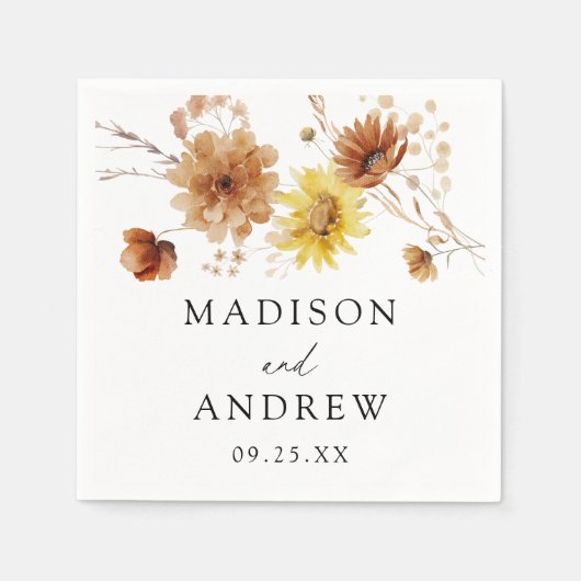 秋素朴のひまわり結婚と野ひま スタンダードカクテルナプキン (正面)