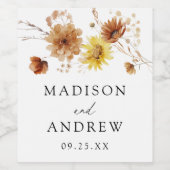 秋素朴のひまわり結婚と野ひま ワインラベル (シングルラベル)