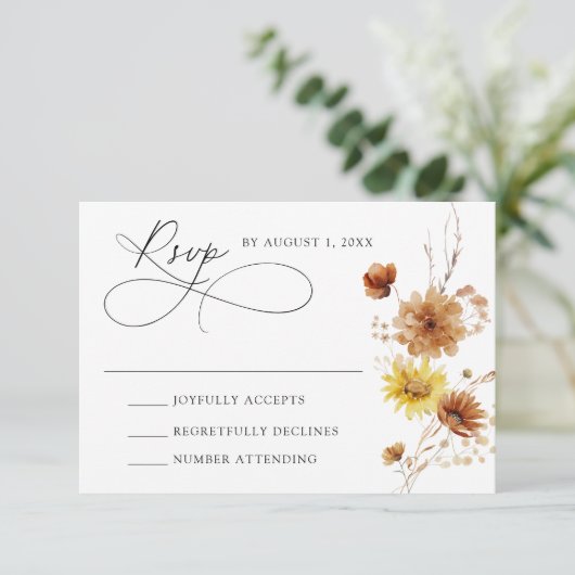 秋素朴のひまわり結婚と野ひま 出欠カード (スタンド正面)