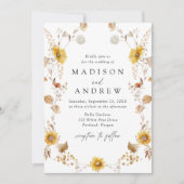 秋素朴のひまわり結婚と野ひま 招待状 (正面)