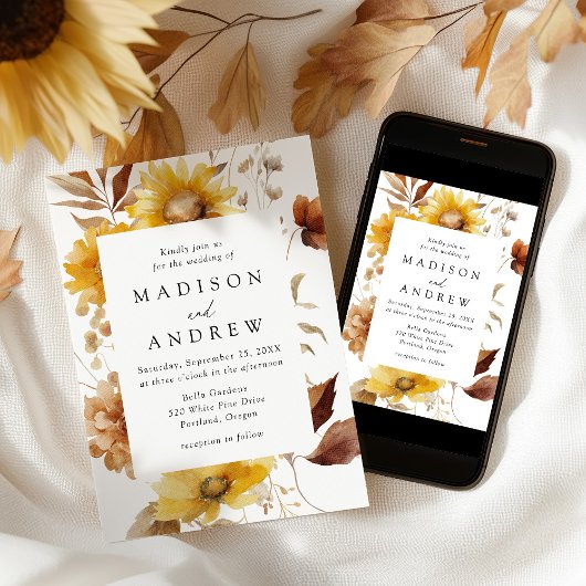 秋素朴のひまわり結婚と野ひま 招待状