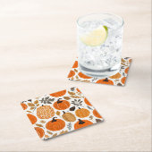 秋素朴のオレンジカボチャの葉パターン スクエアペーパーコースター (インサイチュ)