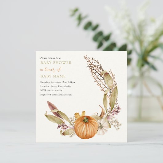 秋素朴のカボチャの赤ちゃんシャワー招待 招待状 (スタンド正面)