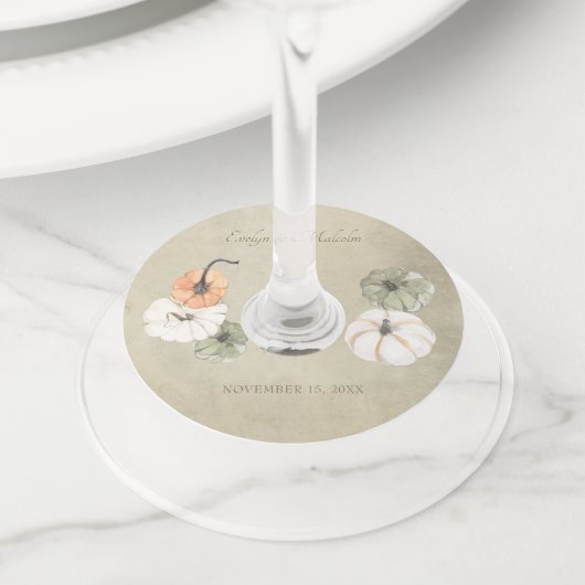 秋素朴のカボチャ秋の結婚式 ワイングラスタグ (クローズアップ)