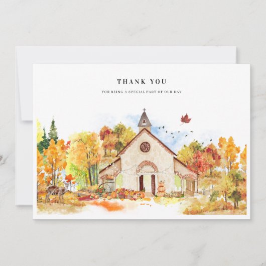 秋素朴のチャペル結婚の写真ありがとう サンキューカード (正面)