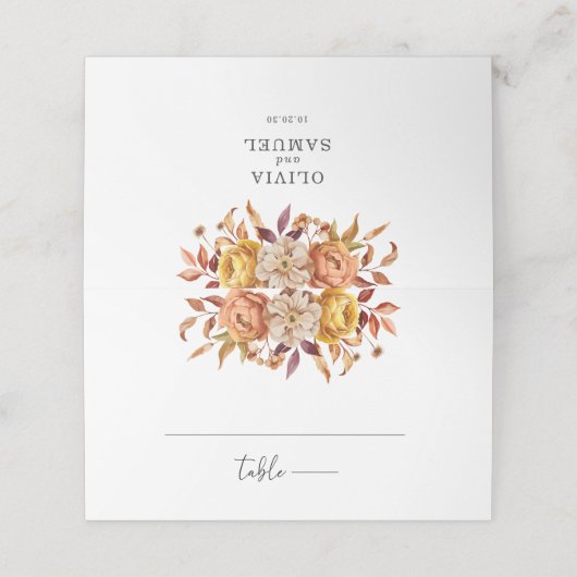 秋素朴のフローラパーソナライズされた結婚の プレイスカード (外部開封)