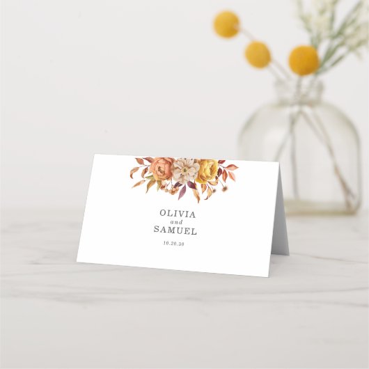 秋素朴のフローラパーソナライズされた結婚の プレイスカード (裏面)