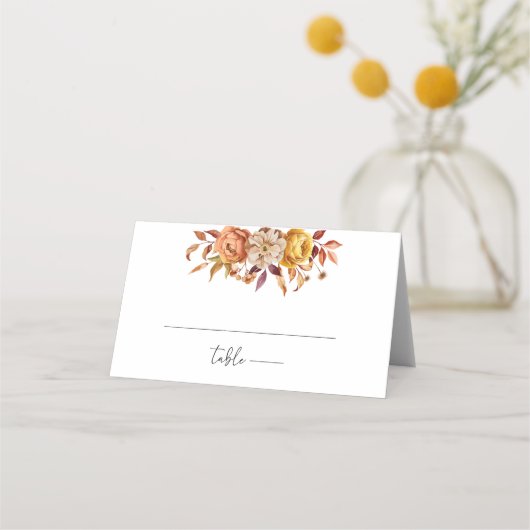 秋素朴のフローラパーソナライズされた結婚の プレイスカード (正面)
