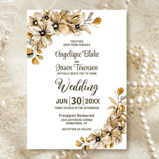 秋素朴のフローラ結婚 招待状