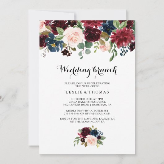 秋素朴のブルゴーニュ結婚のブランチ 招待状 (正面)