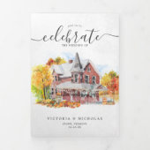 秋素朴のホームステ結婚ード 三つ折り招待状 (カバー)