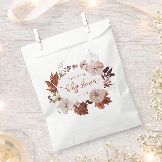 秋素朴の小さなかぼちゃの赤ちゃんシャワー フェイバーバッグ (クリップ留めされた状態)