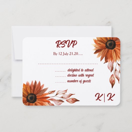 秋素朴の応答カー結婚ド(&C) 出欠カード (正面)