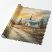秋素朴の教会の水の色の絵を描デコペ ラッピングペーパー (アンロールド)